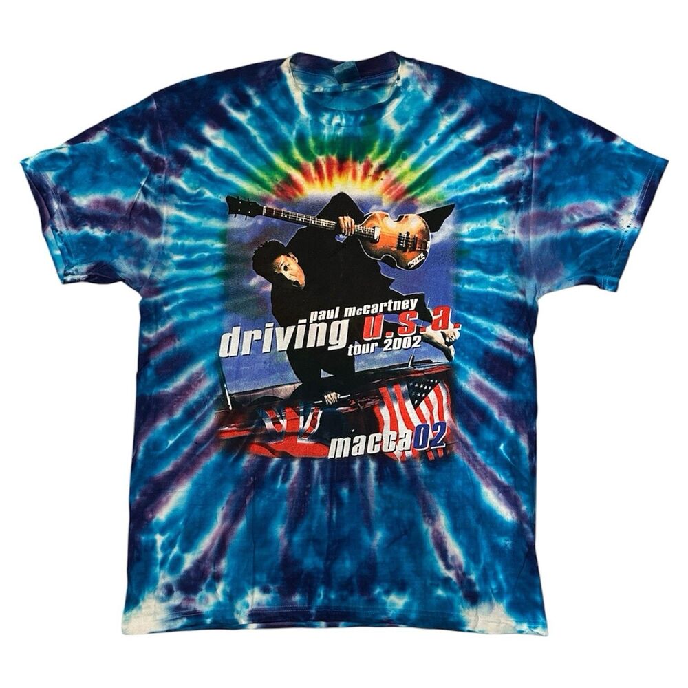 Deadstock 2002 Driving USA Macca Paul McCartney Tour T-Shirt Size XL Tie Dye